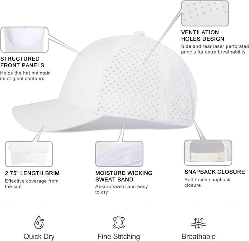 VOBOOM Men Quick Dry Baseball Cap Laser Cut Mesh Ball Curved Brim Snapback Hat - Image 5